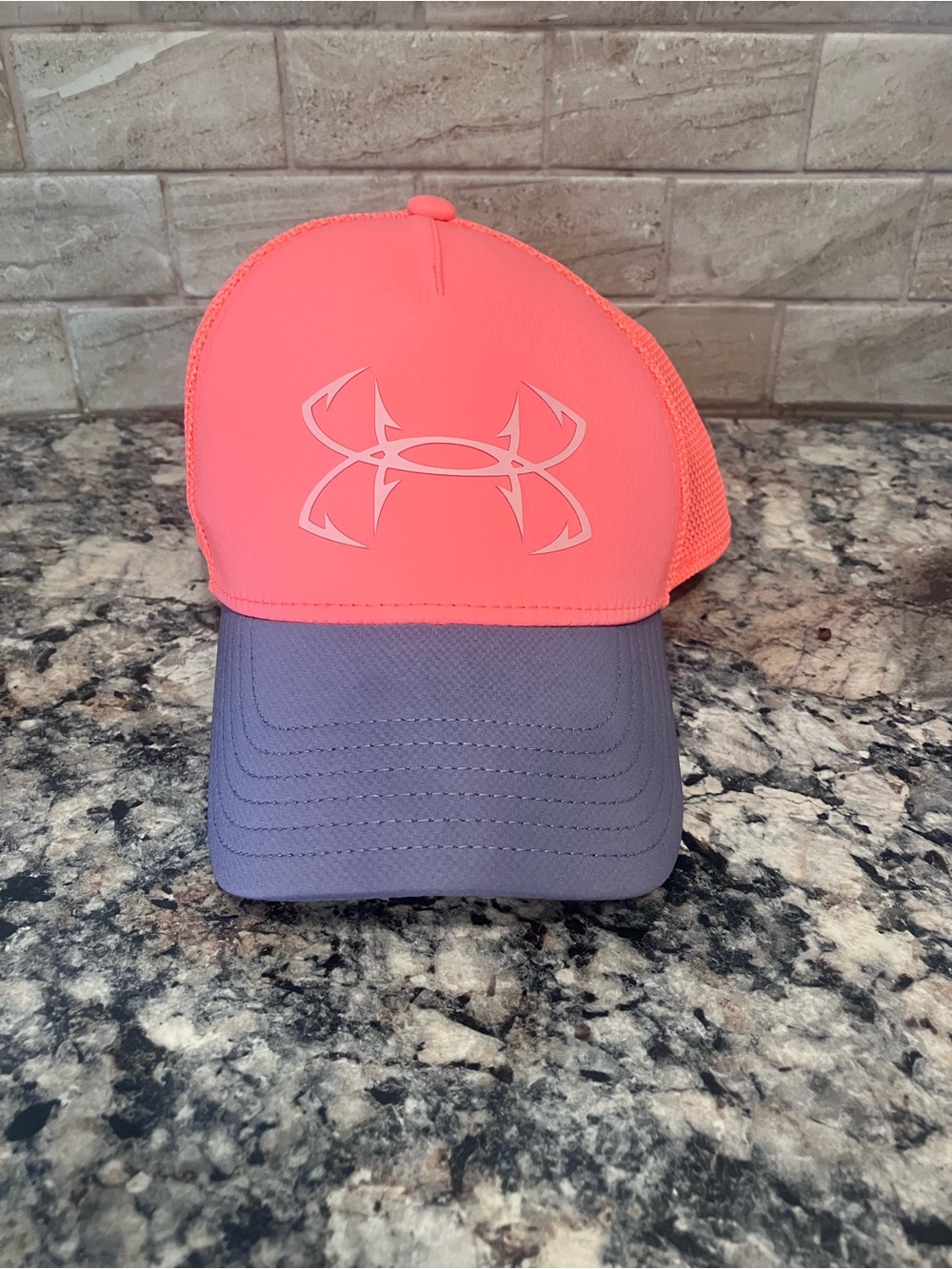Under Armour Kids Neon Coral and Gray Mesh Trucker Hat